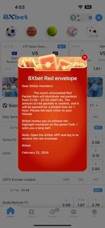 Hình ảnh về việc mở ứng dụng 8xbet, đăng nhập và nhận phong bao lì xì đỏ